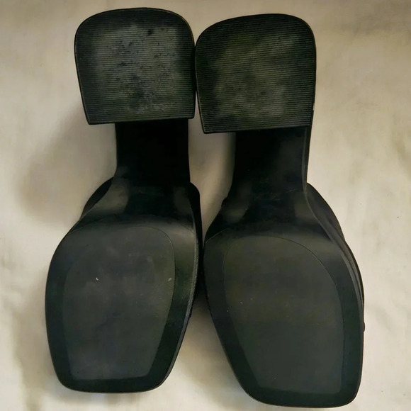 ZARA Y2K Black Satin Leather Square Toe Platform Heels Sz 7.5/ 8 US/38 Eu - Picture 13 of 14